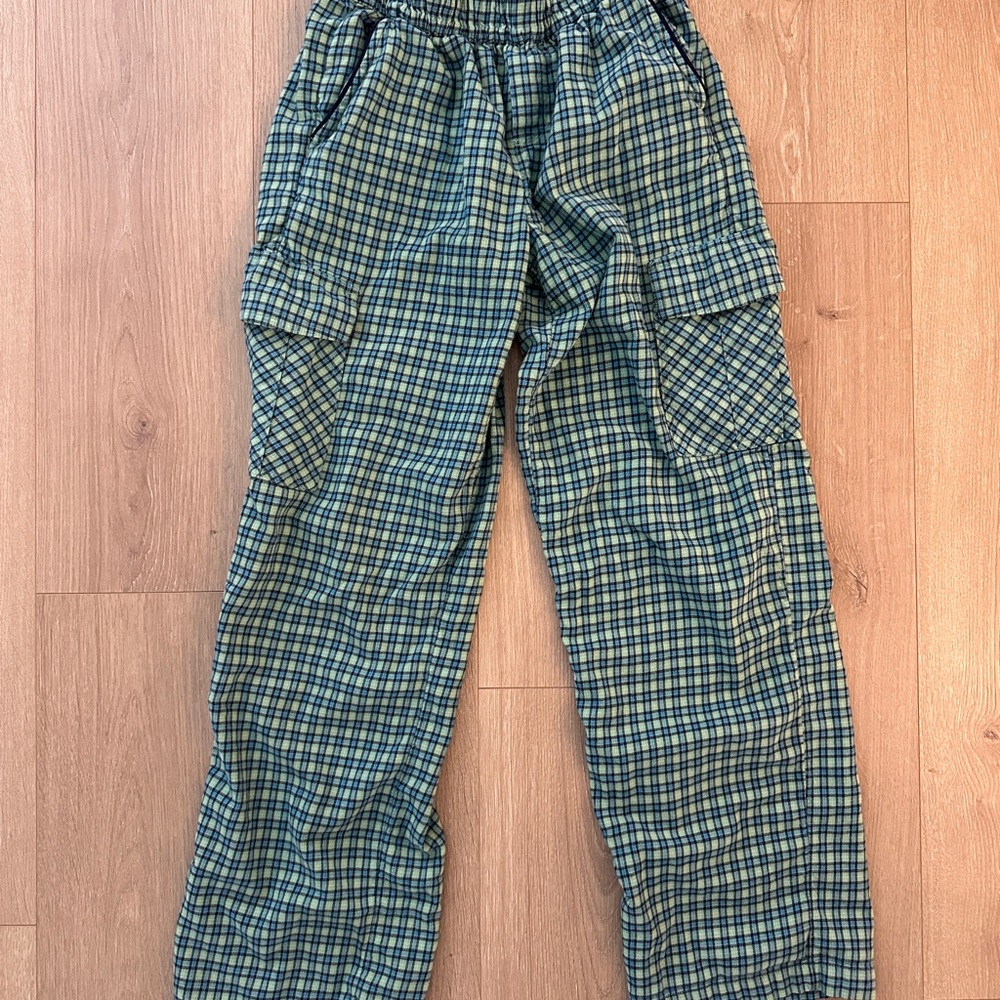 Aerie Green Plaid Wide Leg Pajama Lounge Cargo Pants